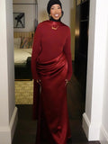 Elegant Long Sleeve Satin Patchwork Dress